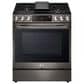 LG 2-Piece Kitchen Package with 6.3 Cu. Ft. Gas Range and Over-the-Range Microwave in Print Proof Black Stainless Steel, , large