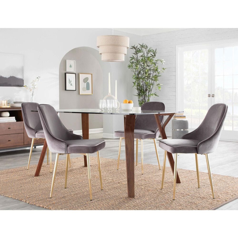 LumiSource Marcel Side Chair with Silver Velvet Cushion in Gold (Set of 2), , large