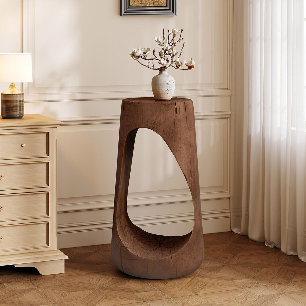 Hearth and Haven Outdoor End Table with Hollow Design in Antique Brown, , large