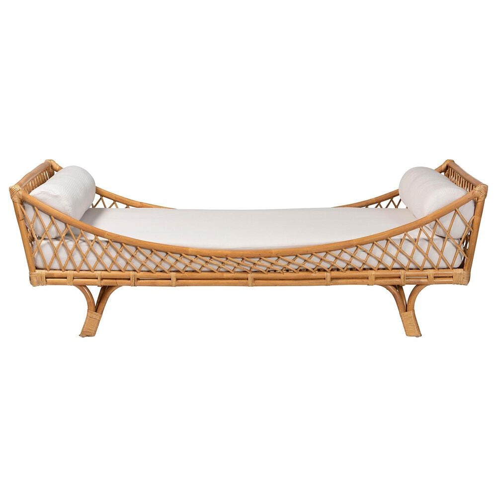 Baxton Studio Akemi Twin Rattan Daybed with Cushion in Light Honey, , large