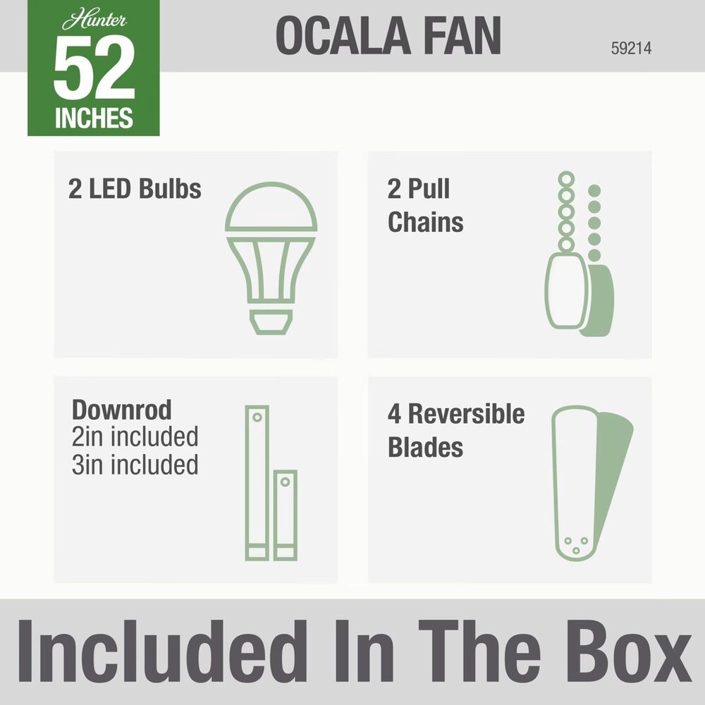 Hunter Ocala 52&quot; Outdoor Ceiling Fan with LED Lights in Fresh White, , large