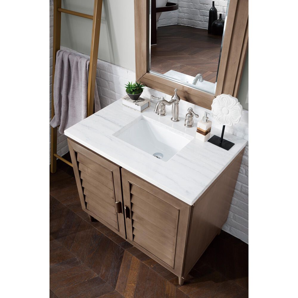 James Martin Vanities Portland 36&quot; Single Bathroom Vanity in Whitewashed Walnut with 3 cm Arctic Fall Solid Surface Top and Rectangular Sink, , large