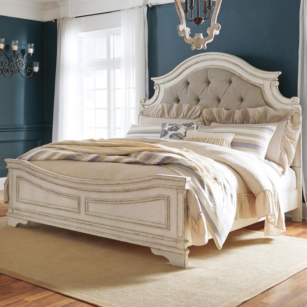 Ashley Realyn California King Upholstered Panel Bed in Chipped White, , large