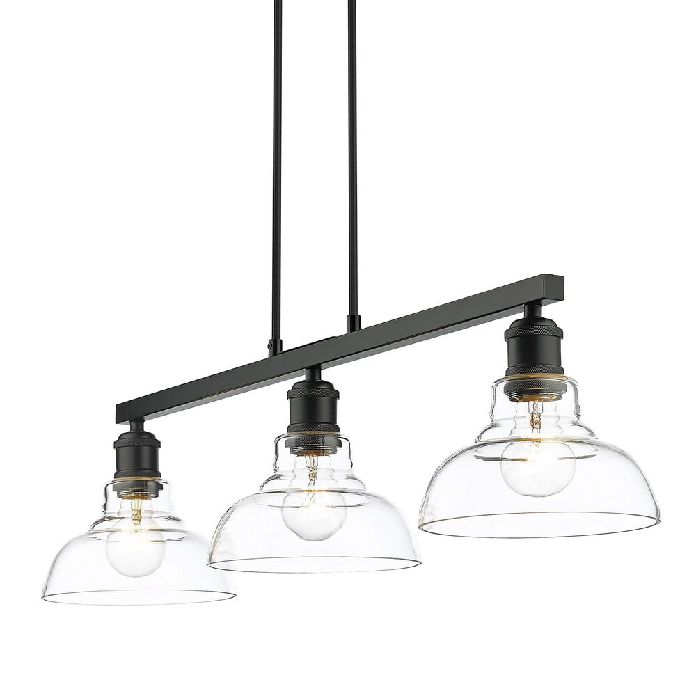Golden Lighting Carver 3-Light Linear Pendant with Clear Shade in Matte Black, , large