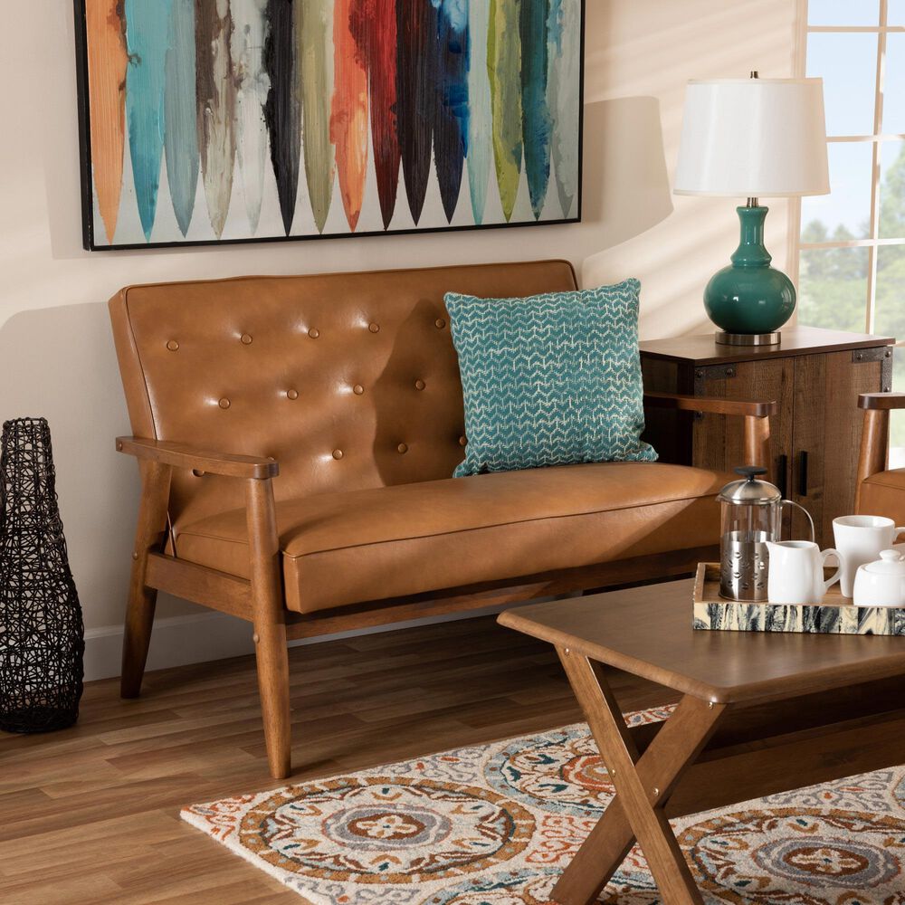 Baxton Studio Sorrento Stationary Loveseat in Tan, , large