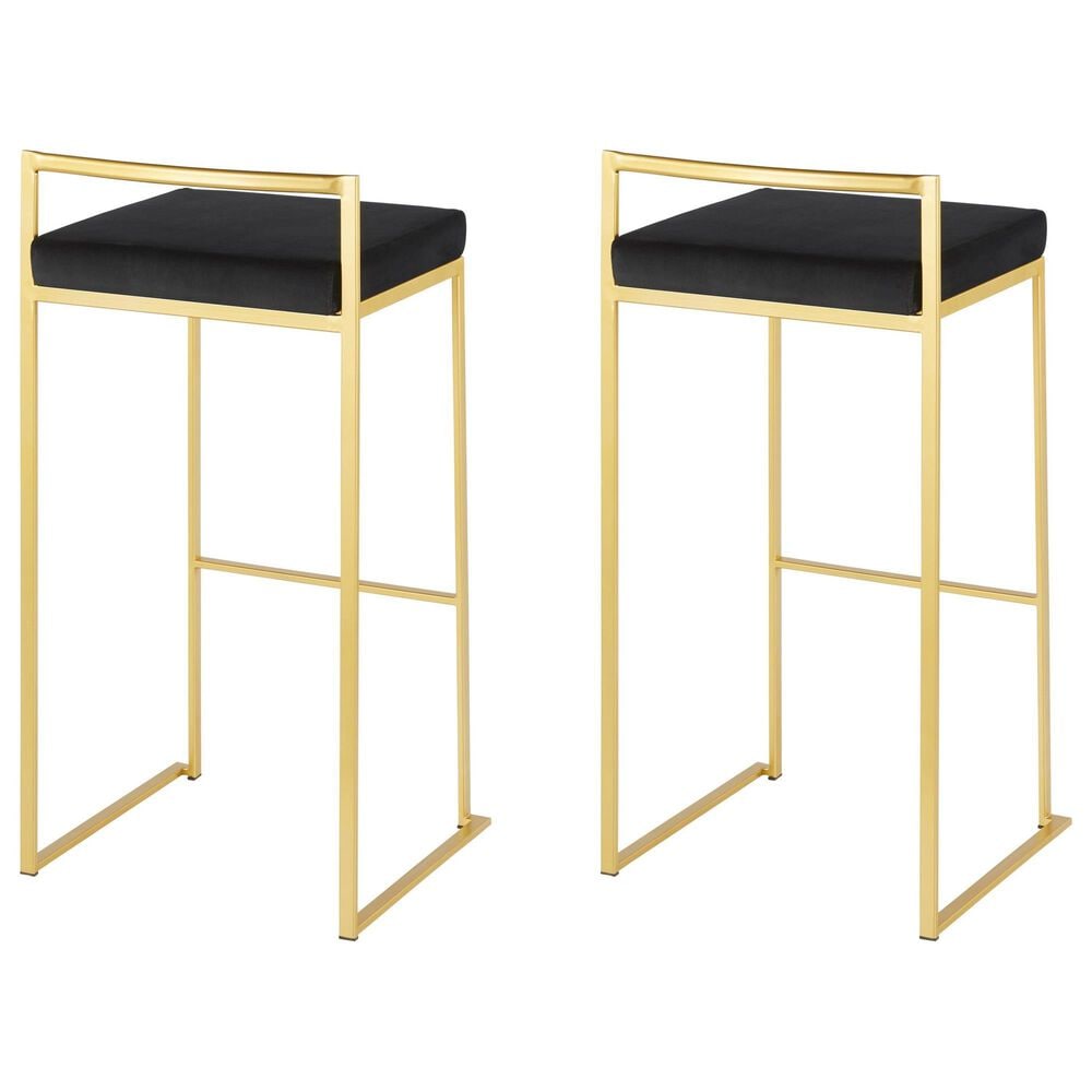 Lumisource Fuji Stackable Barstool with Black Velvet Cushion in Gold &#40;Set of 2&#41;, , large