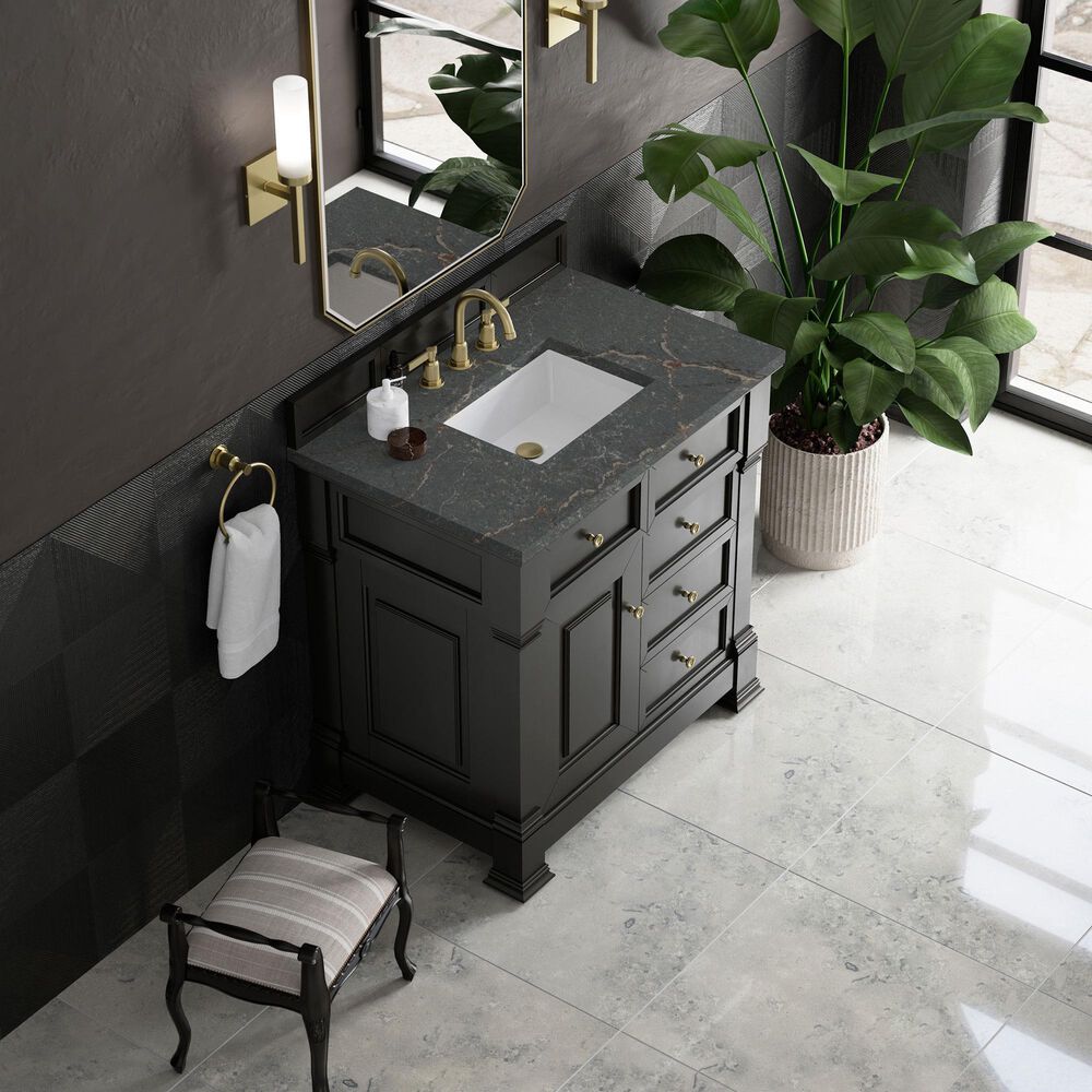 James Martin Vanities Brookfield 36&quot; Single Bathroom Vanity in Black Onyx with 3 cm Parisien Bleu Quartz Top and Rectangular Sink, , large