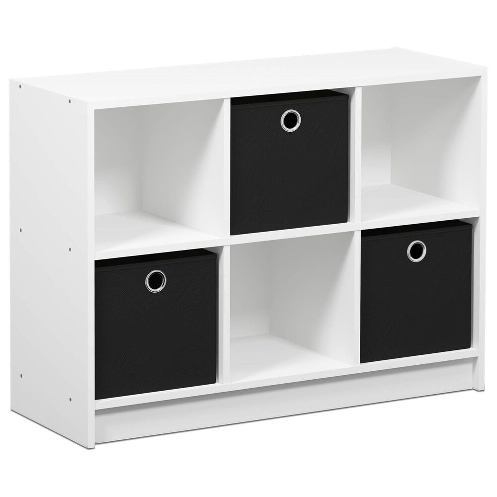 HOMLUX 6-Cube Bookshelf Bookcase with Black Storage Bins in White, , large