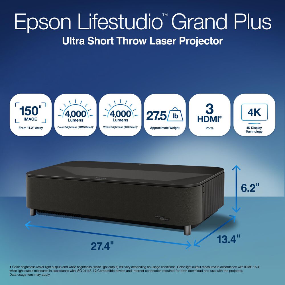 Epson Lifestudio Grand Plus Ultra Short Throw Laser Projector in Black, , large