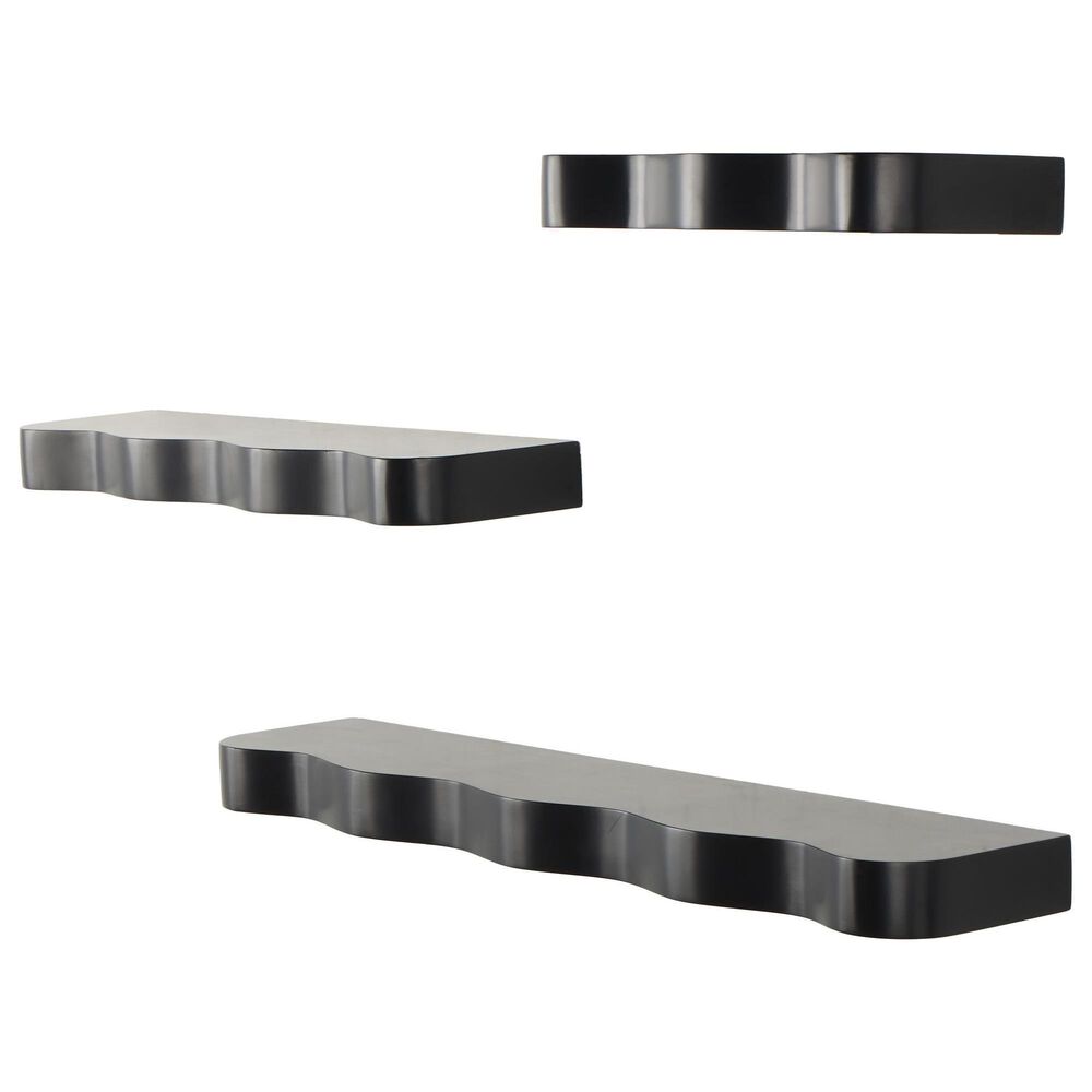Maple and Jade 3-Piece Handmade Wall Shelf Set in Black, , large