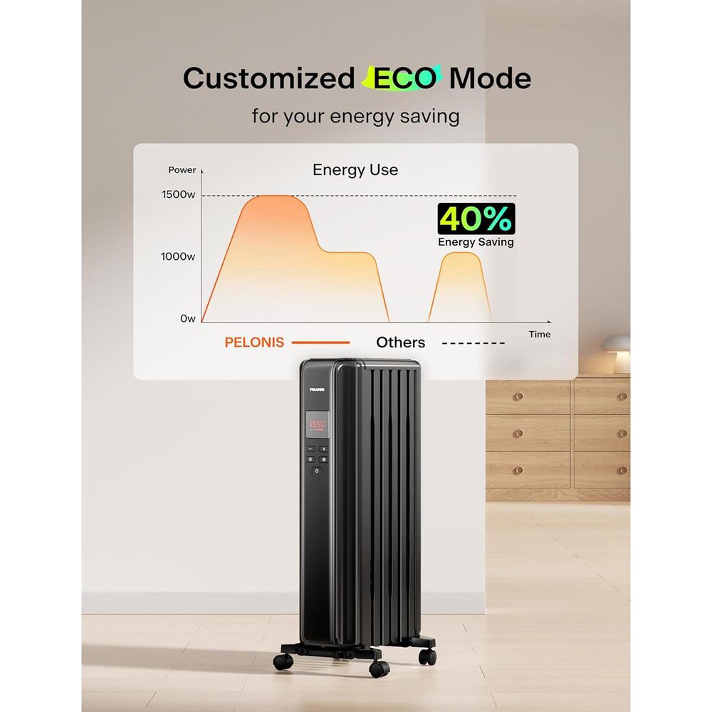 Pelonis Oil-Filled Radiant Tower Indoor Electric Heater with Thermostat and Remote, , large