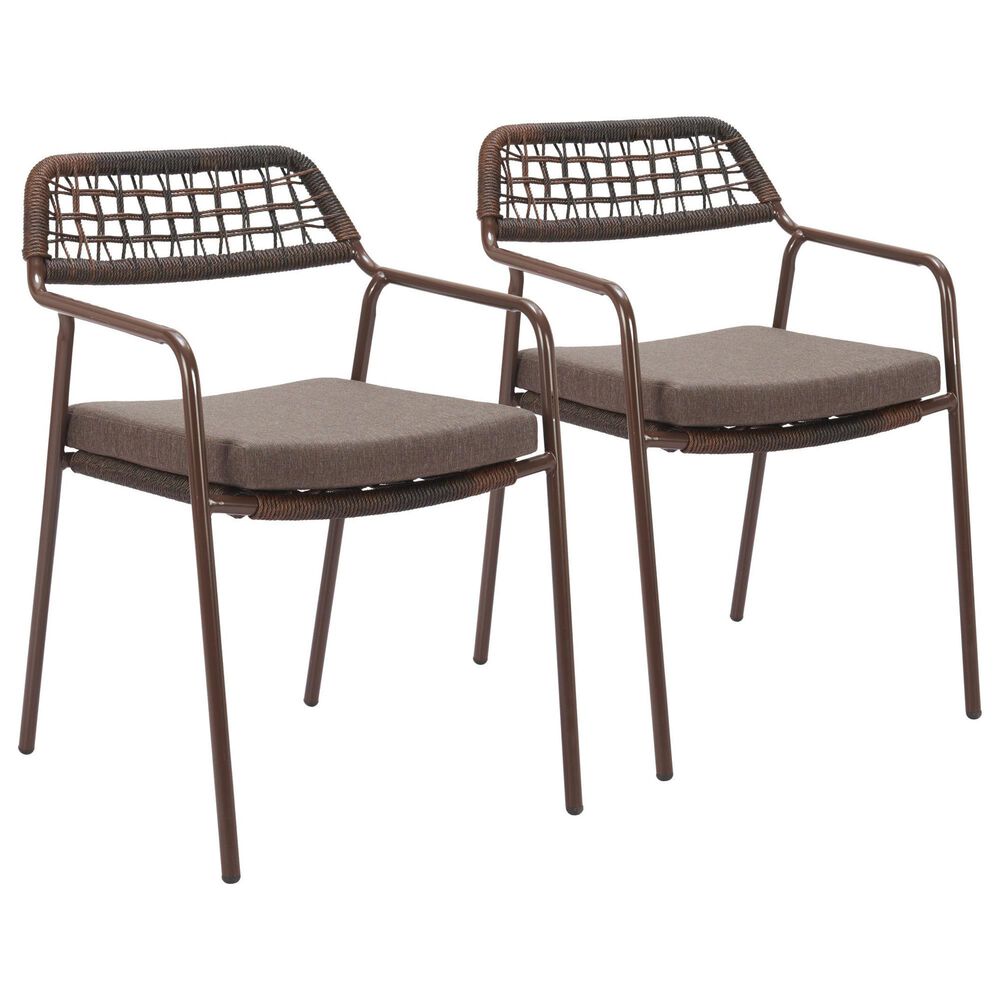 Zuo Modern Rio Outdoor Dining Chair in Brown (Set of 2), , large