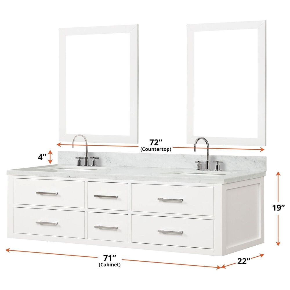 Lexora Home Castor 72&quot; Double Bathroom Vanity in White with 2 cm White Quartz Top and Rectangular Sinks, , large