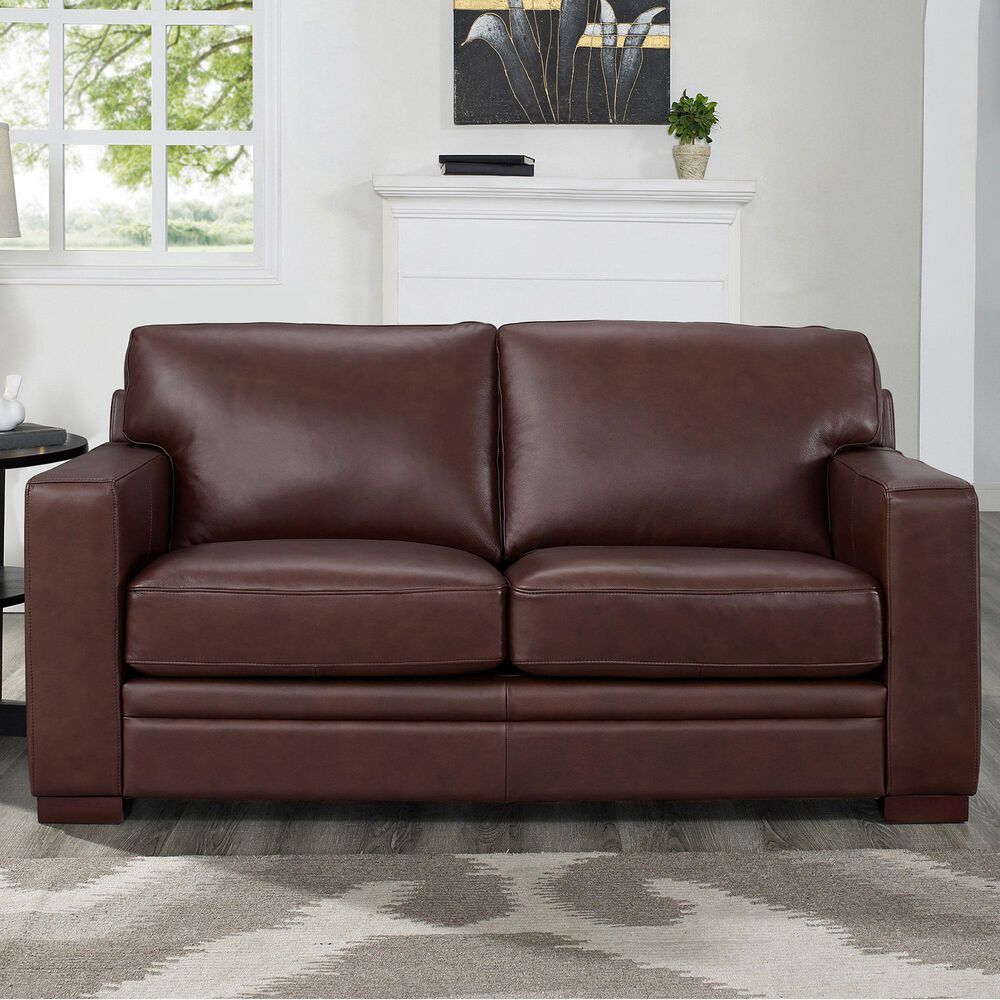 Amax Leather Chatsworth Stationary Loveseat in Raisin Brown, , large