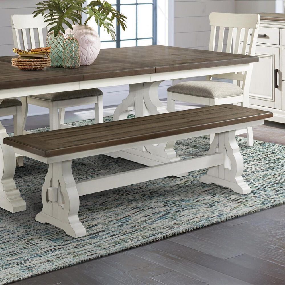 Hawthorne Furniture Drake Large Dining Table 1 Bench and 4 Chairs in Rustic White and French Oak, , large
