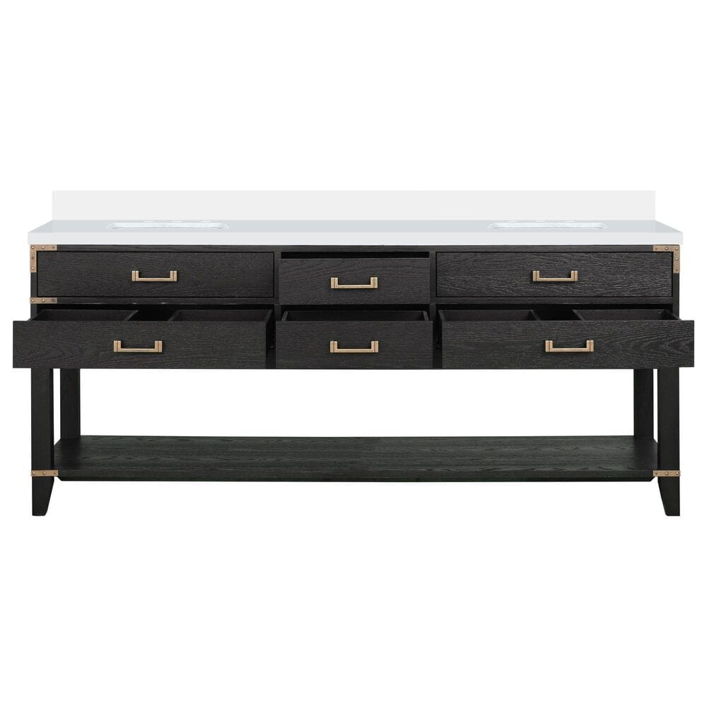 Lexora Home Norwalk 80&quot; Double Bathroom Vanity in Black Oak with White Cultured Marble Top  and Rectangle Sink, , large