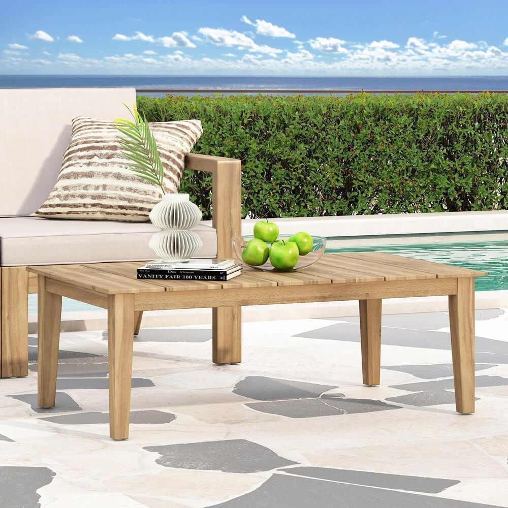 Hearth and Haven Outdoor Coffee Table with Slatted Top in Light Brown, , large