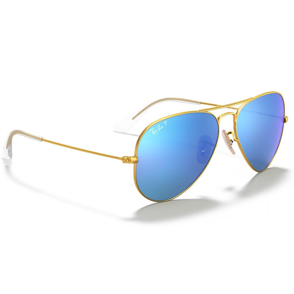 Ray-Ban Aviator Flash Sunglasses with Blue Polarized Lenses in Matte Gold, , large