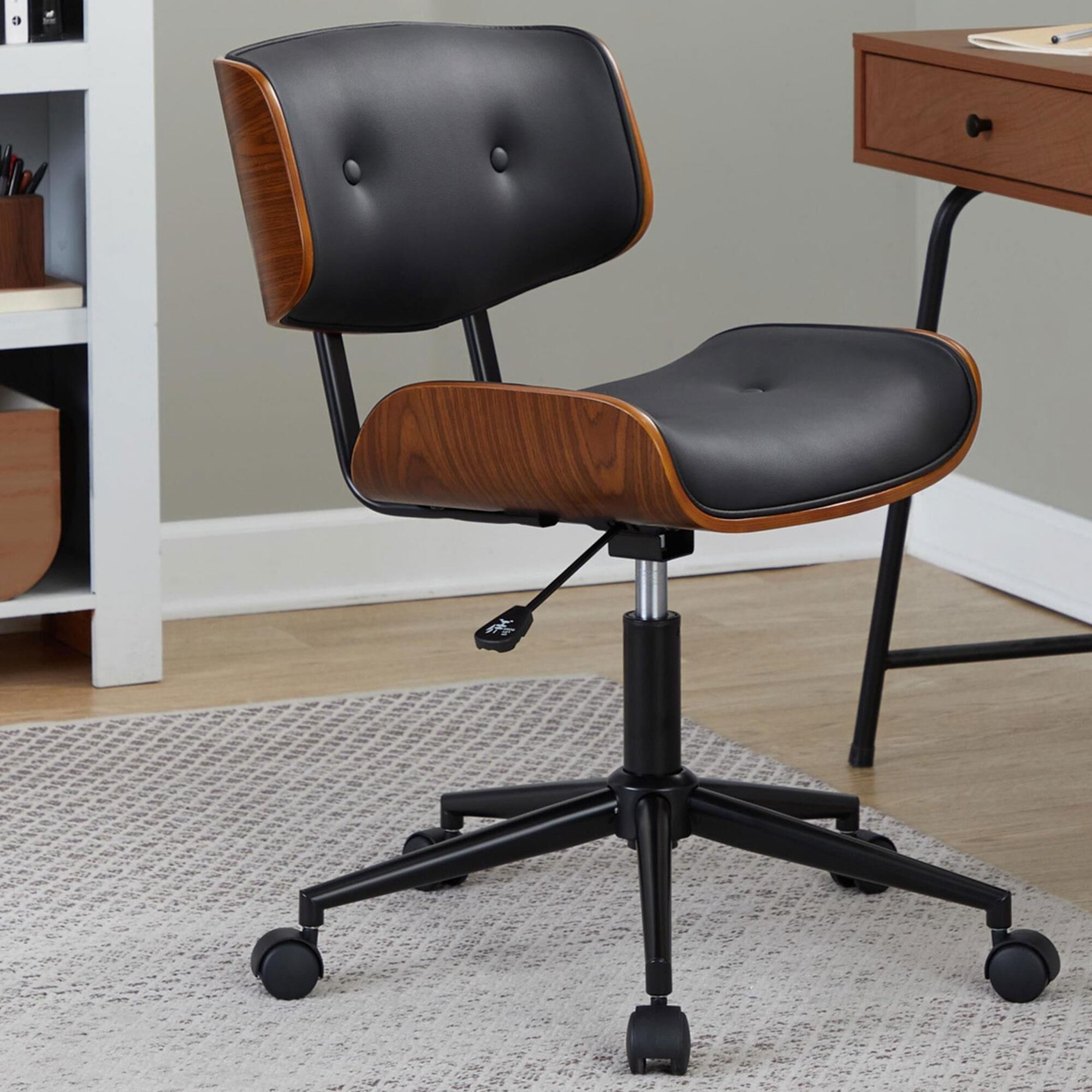 Lumisource Lombardi Desk Chair with Black Cushion in Walnut and Black