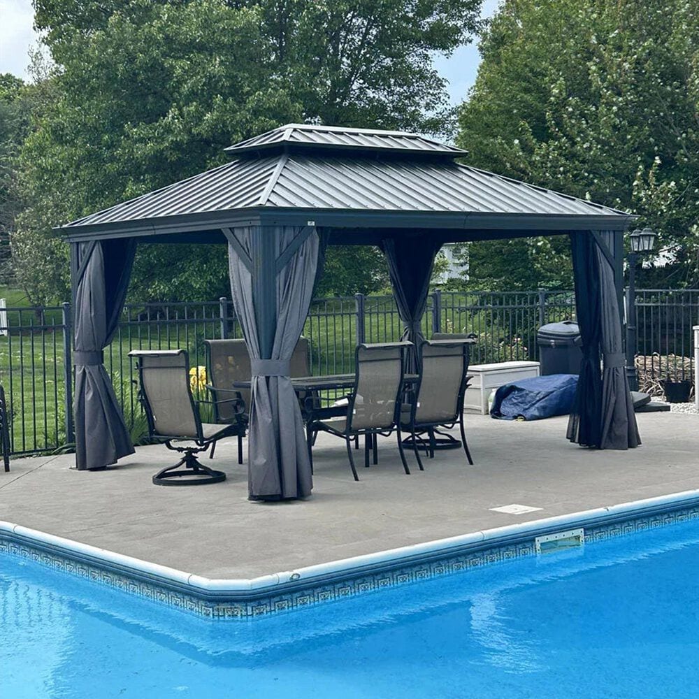 HOMLUX 14-ft x 10-ft Permanent Hardtop Gazebo Gray Gazebo with Hardtop Roof (Screen Included), , large