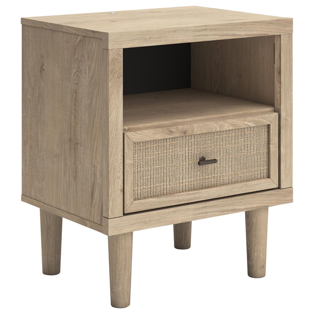 Ashley Cielden Full Upholstered Bed and Nightstand in Tan, , large