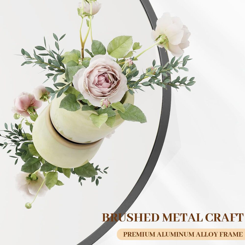 HOMLUX 30" Round Wall Mirror in Black, , large