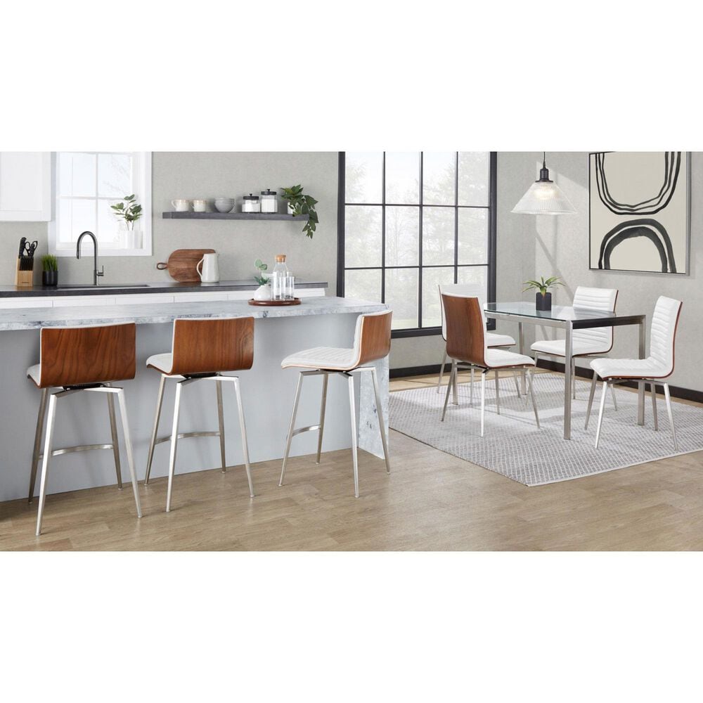 Lumisource Mason Swivel Counter Stool with White Cushion in Stainless Steel and Walnut &#40;Set of 2&#41;, , large