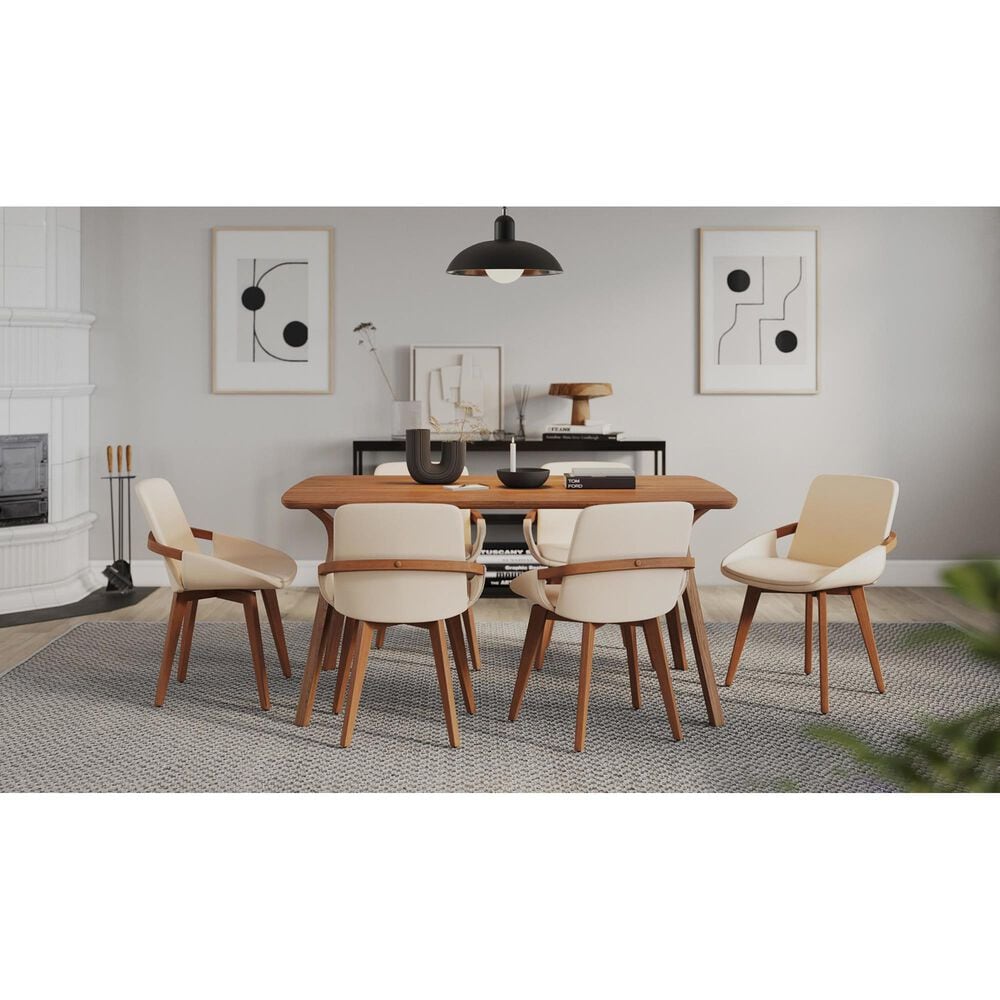 Lumisource Cosmo Arm Chair with Cream Faux Leather Cushion in Walnut, , large