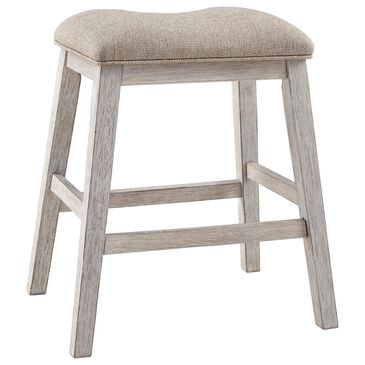 Signature Design by Ashley Skempton Upholstered Counter Stool in Distressed White and Light Brown, , large