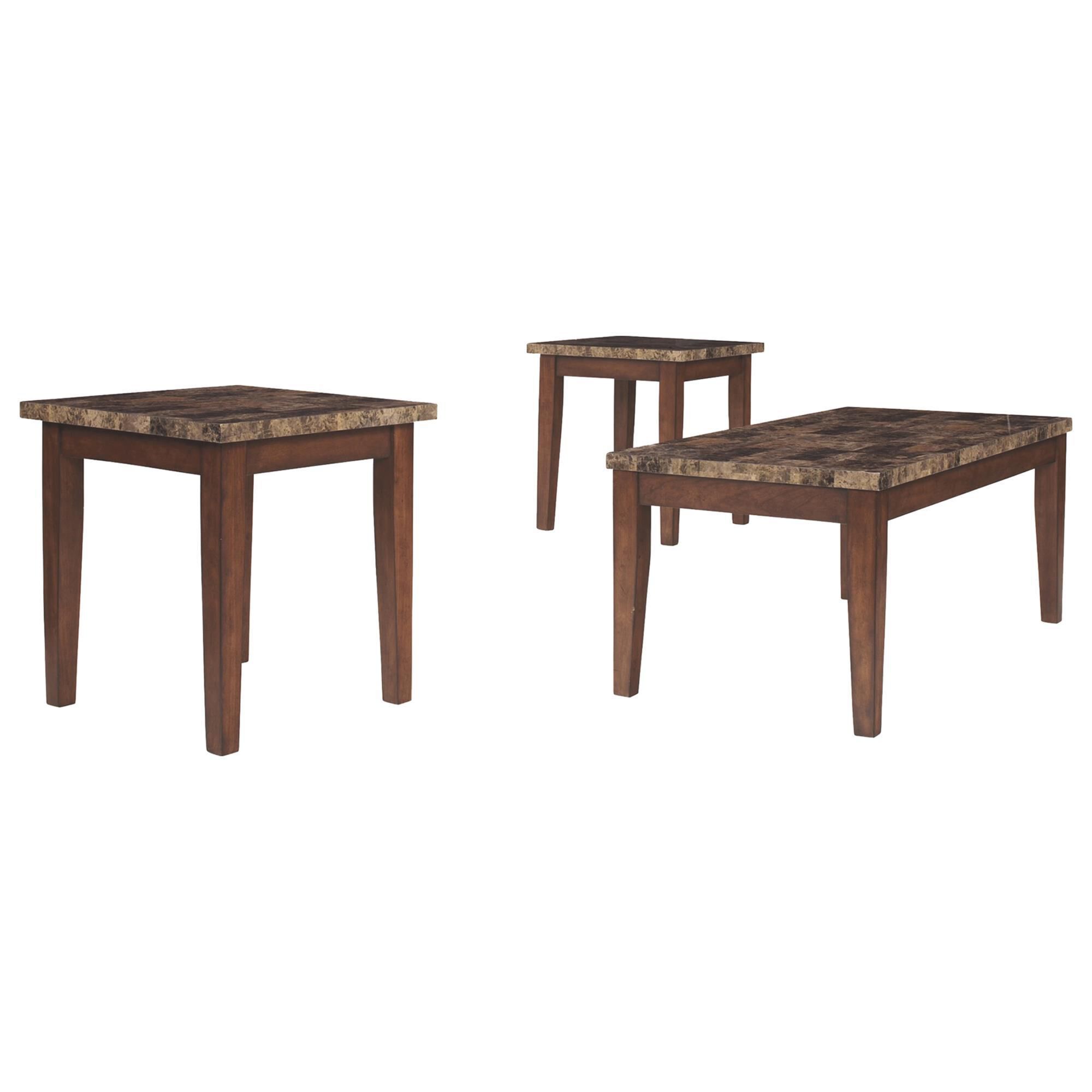 Signature Design by Ashley Theo 3 Piece Table Set in Warm Brown