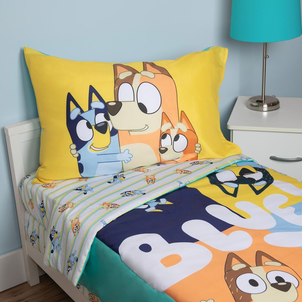 Nojo Baby and Kids Bluey 4-Piece Toddler Bed Set in Blue, Aqua, Yellow and Peach, , large