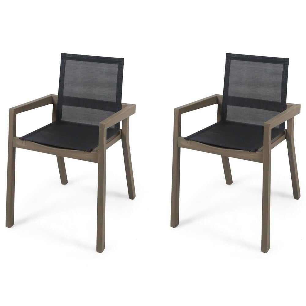 Hearth and Haven Belfast Outdoor Dining Chair with Grey Frame in Black (Set of 2), , large