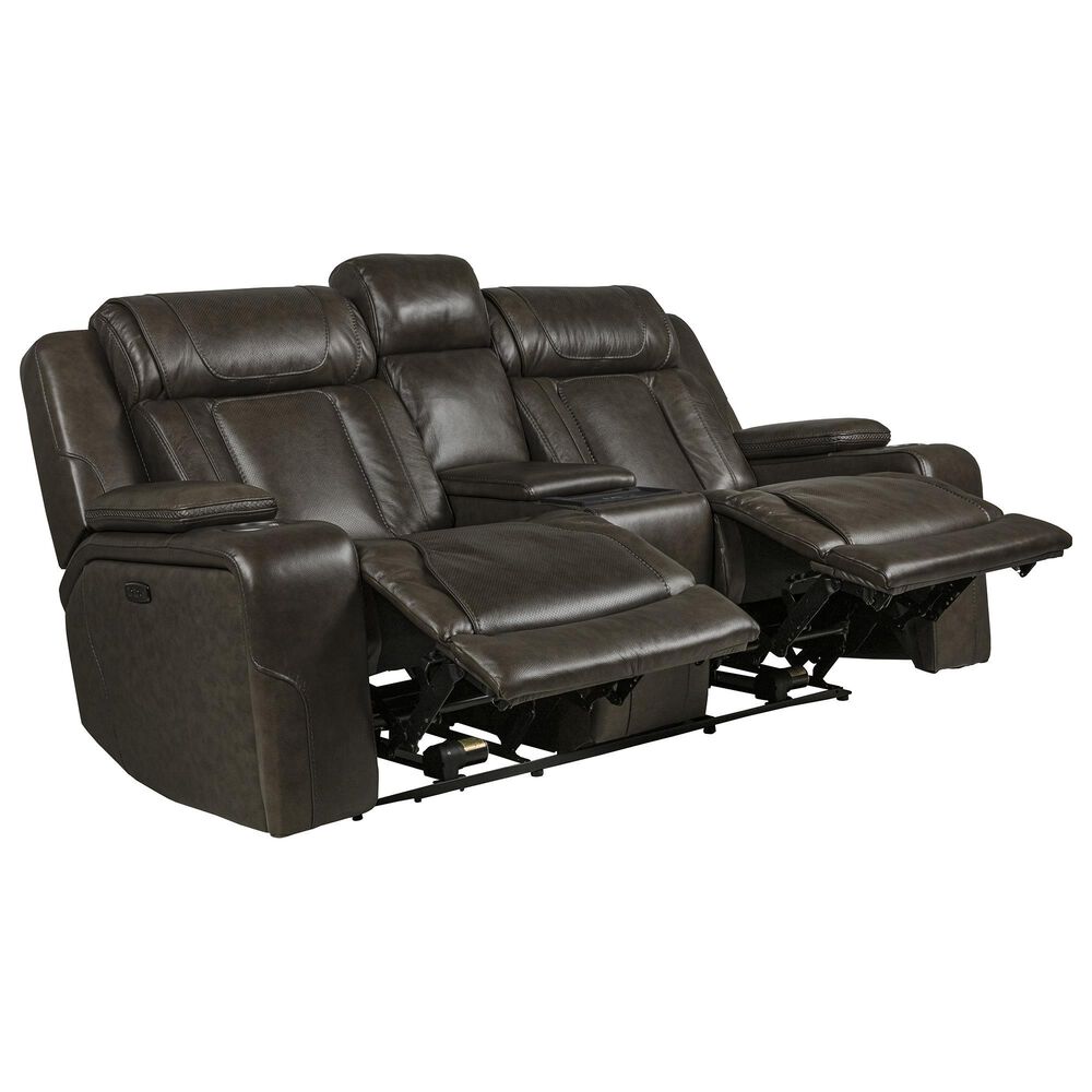 Interlochen Leather Power Reclining Console Loveseat in Boston Charcoal, , large