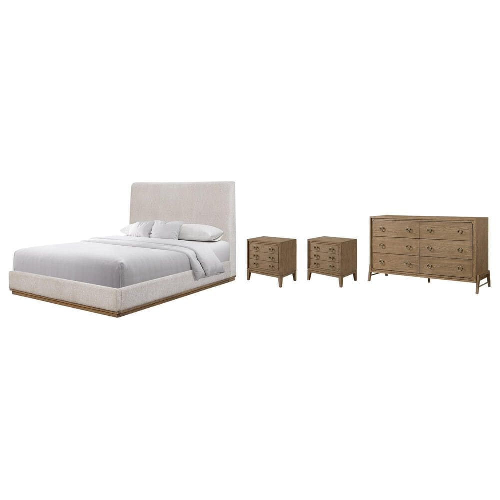 Sterling Timber Elure King Upholstered Panel Bed with Dresser and 2 Nightstands in Latte, , large