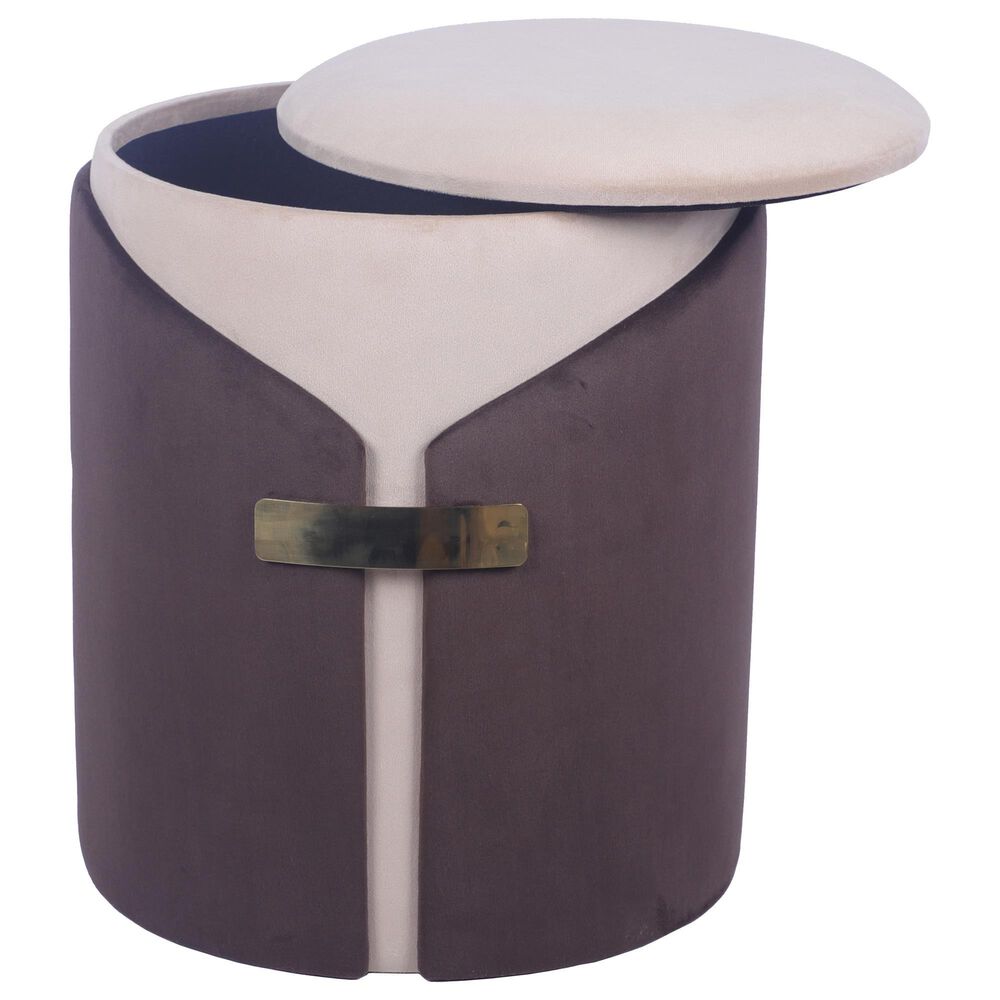 Rta Products Two-Toned Vanity Stool Storage Ottoman in Brown, , large