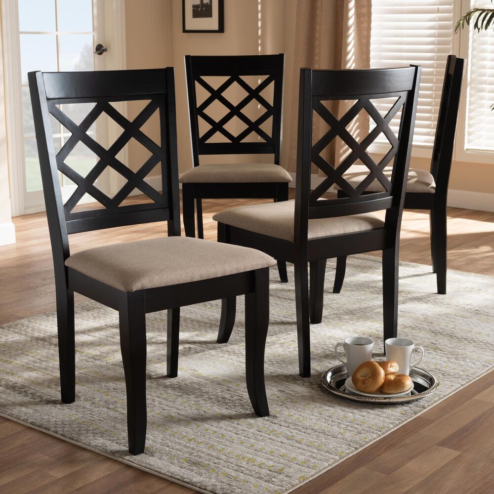 Baxton Studio Verner Side Chair with Sand Cushion in Espresso Brown (Set of 4), , large