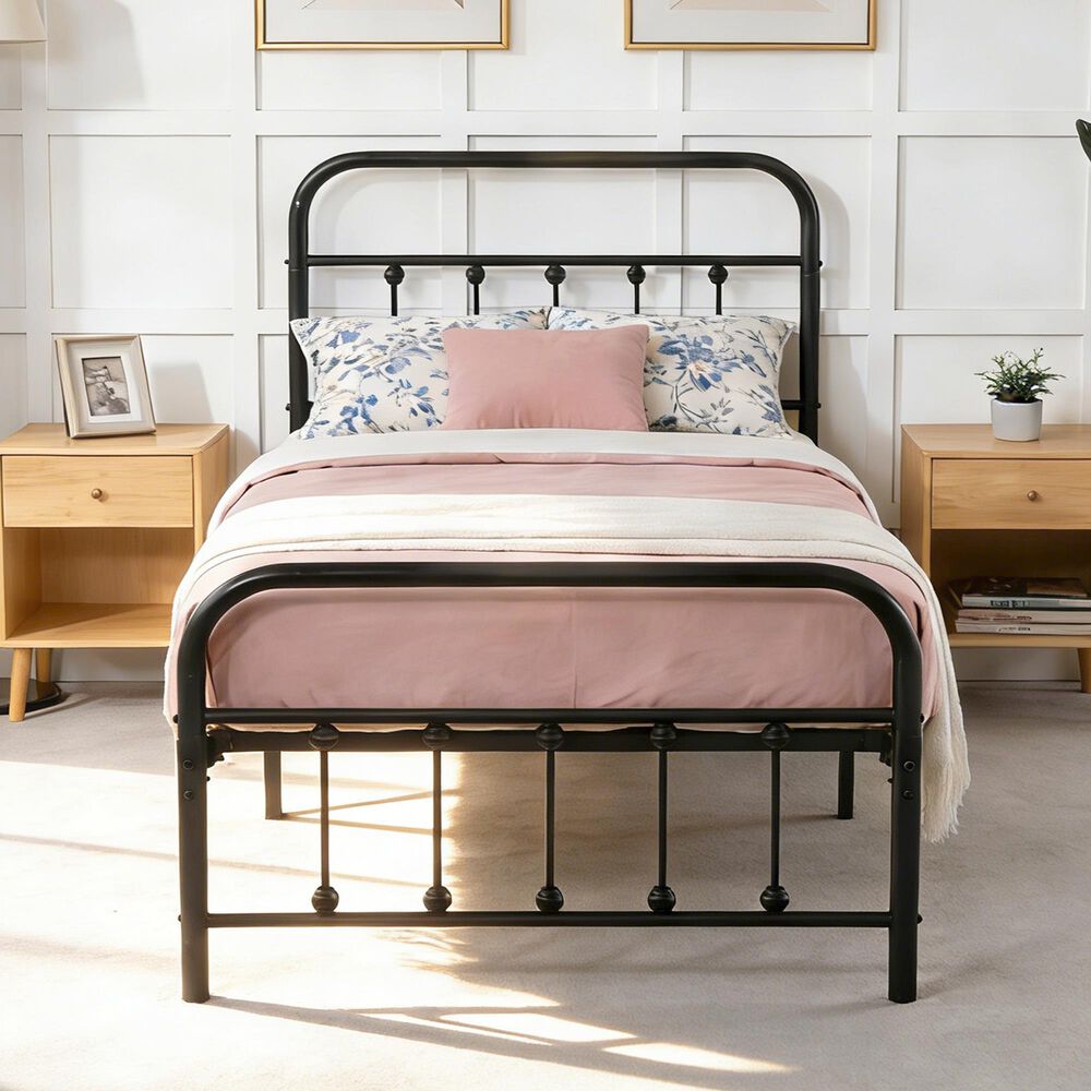 HOMLUX Twin Metal Bed Frame in Black, , large