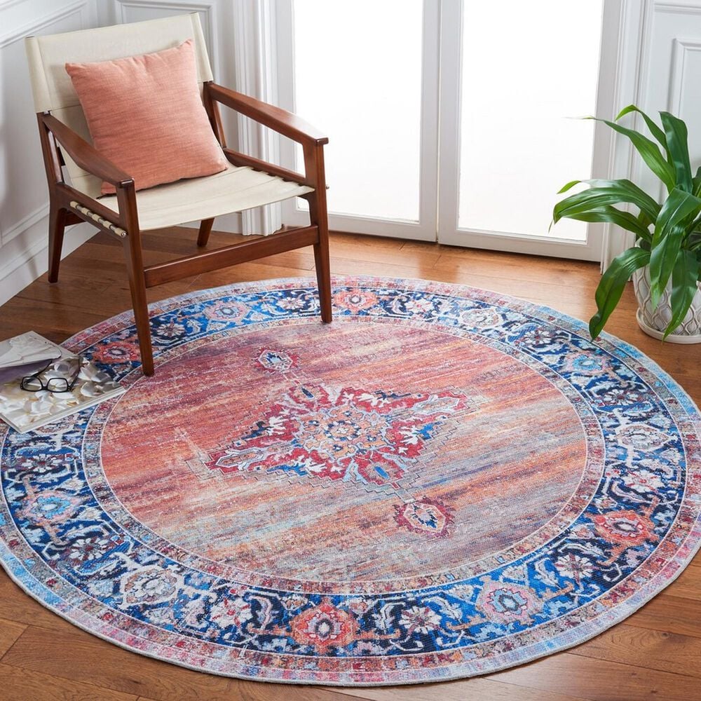 Safavieh Serapi 6&#39;7&quot; Round Rust and Navy Area Rug, , large