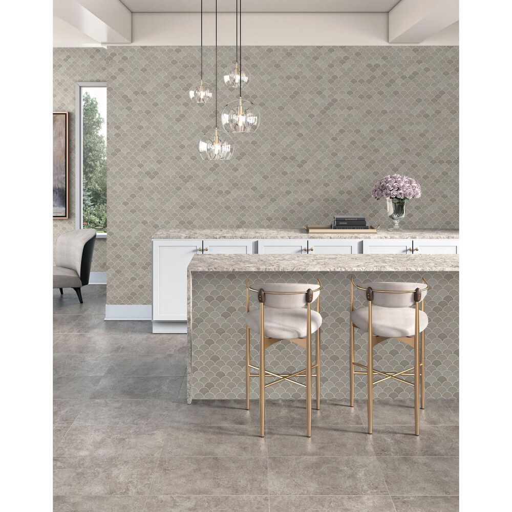 Dal-Tile Miramo Sand 3&quot; Fan Undulated on 13.25&quot; x 12.75&quot; Ceramic Mosaic Sheet, , large