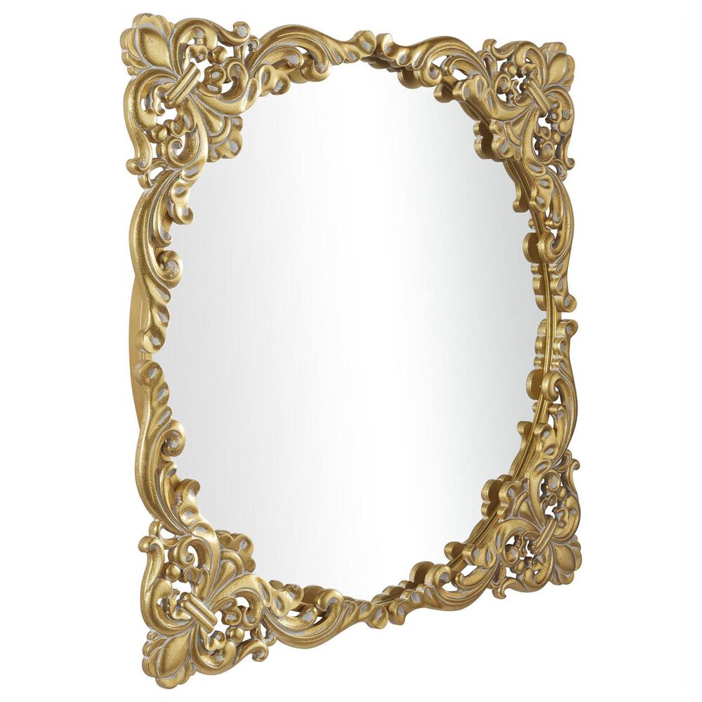 Maple and Jade 30&quot; Square Ornate Baroque Floral Wall Mirror with Distressed Details in Satin Gold, , large