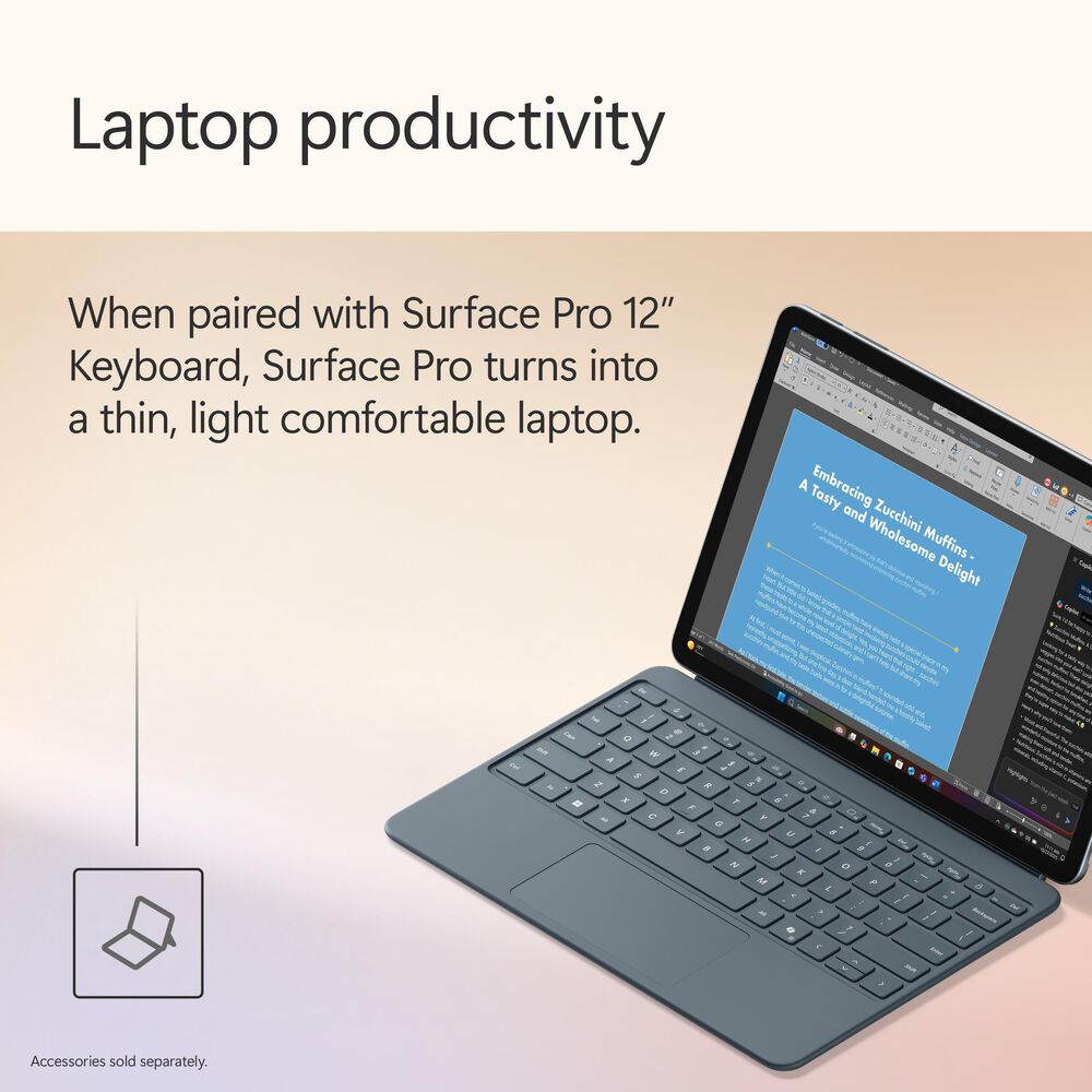Microsoft Surface Pro Copilot+ PC 12&quot; Touch-Screen Tablet - Qualcomm Snapdragon X Plus - 16GB RAM - 512GB UFS - Windows 11 Home - Wi-Fi Only - Ocean - Device Only - &#40;Latest Model&#41;, , large