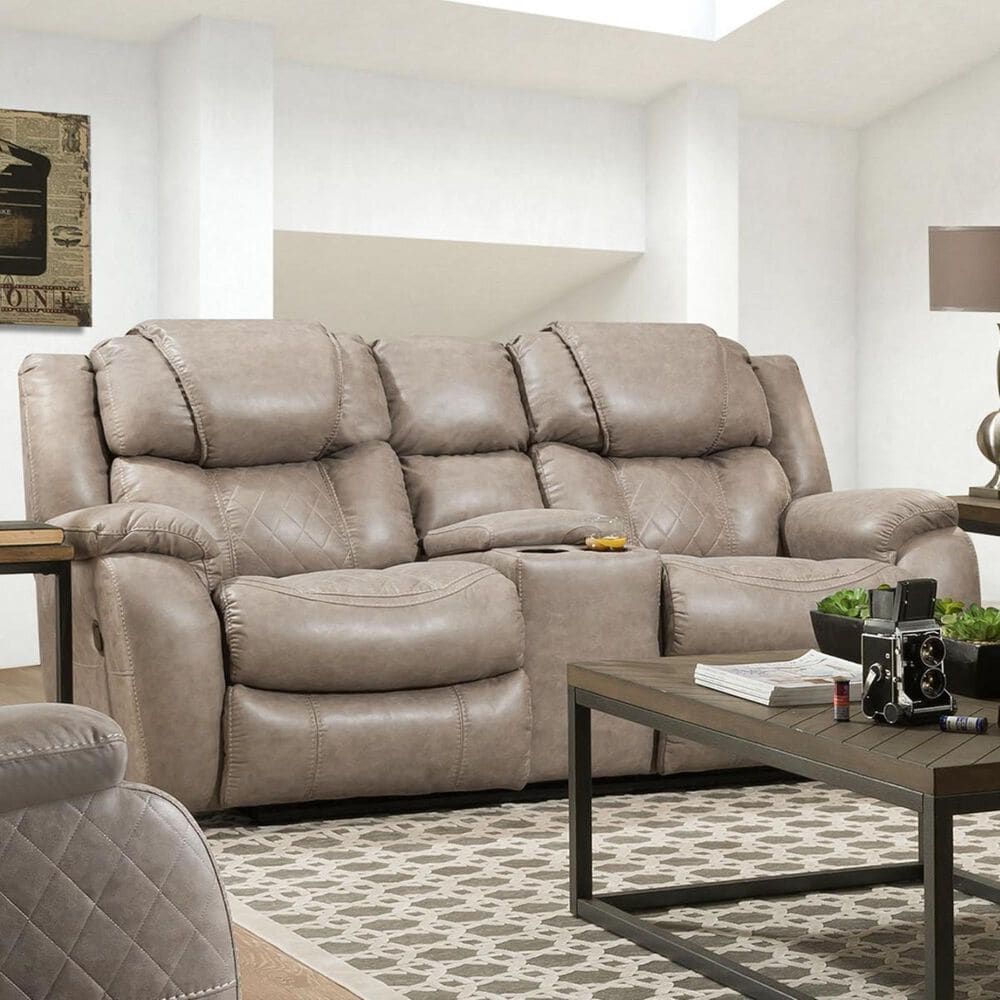 HomeStretch Daytona Reclining Manual Console Loveseat in Mushroom, , large