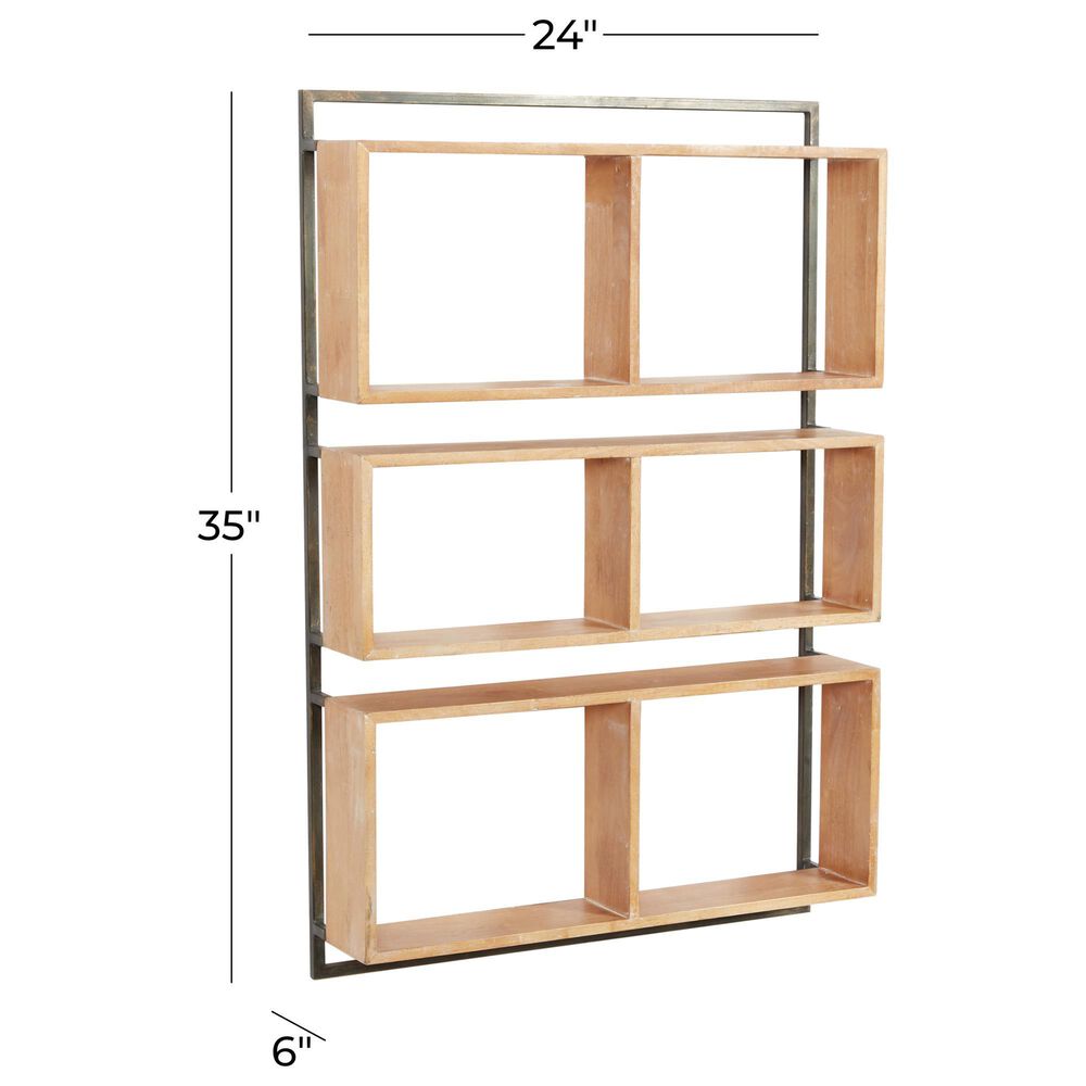 Maple and Jade 24&quot; x 35&quot; Wall Shelf in Natural Brown and Black, , large