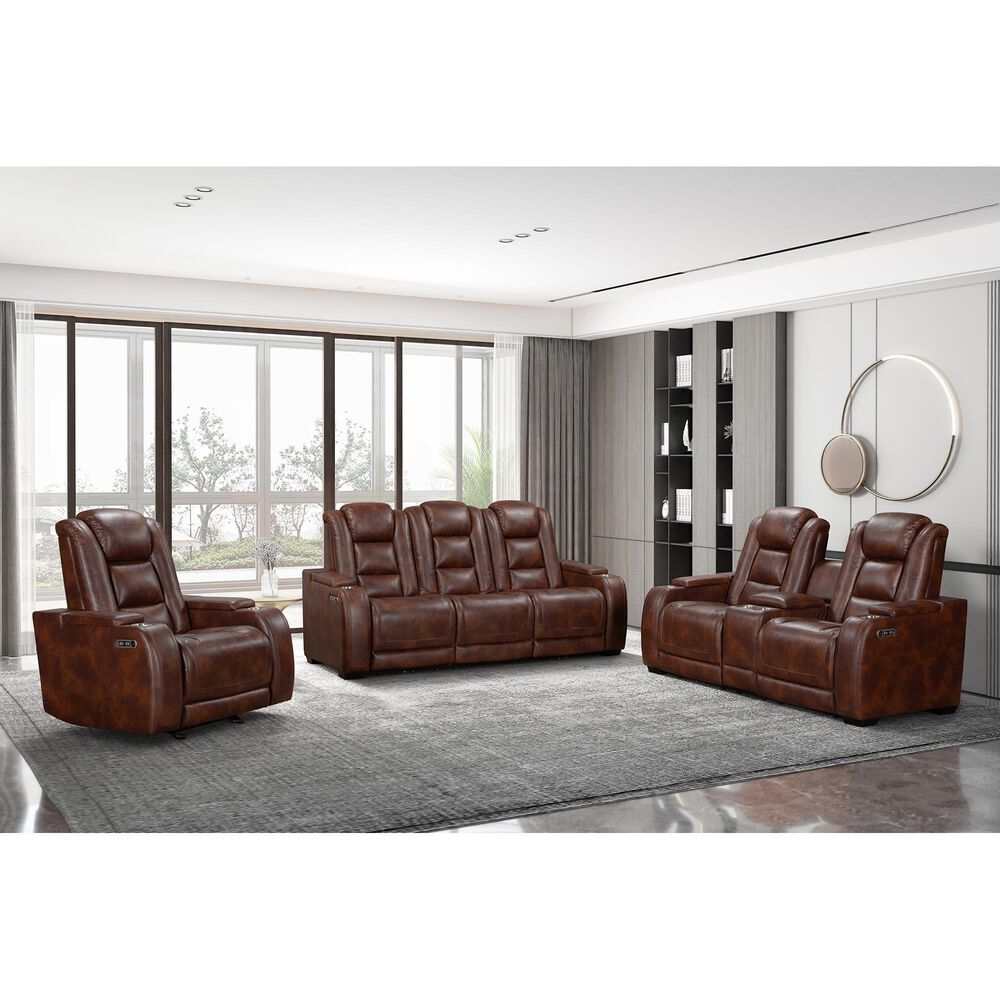New Heritage Design Chester Power Reclining Loveseat in Brown, , large