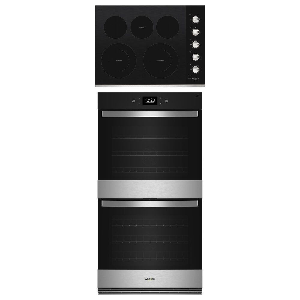 Whirlpool 2-Piece Kitchen Package with 10 Cu. Ft. Double Smart Wall Oven and Electric Cooktop in Fingerprint Resistant Stainless Steel, , large