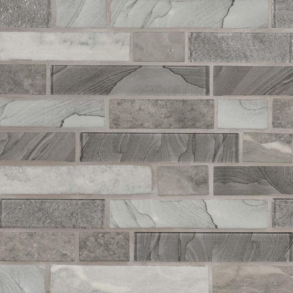 MS International Tarvos Interlocking Gray 12&quot; x 12&quot; Glass Mosaic Sheet, , large