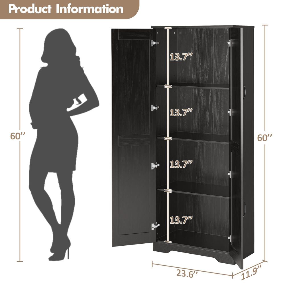 GARVEE 60" Kitchen Pantry Cabinet in Black, , large
