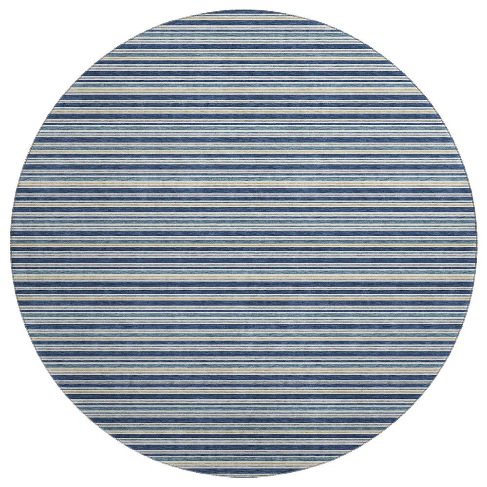 Dalyn Rug Company Soft Essentials Striped Navy 8" Round Indoor/Outdoor Area Rug, , large