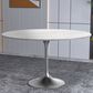 Leisuremod LeisureMod Verve Collection 48 Round Dining Table, Brushed Chrome Base with Sintered Stone White Top, , large