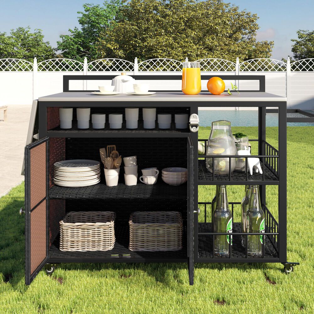 Hearth and Haven Patio Serving Cart in Dark Brown, , large